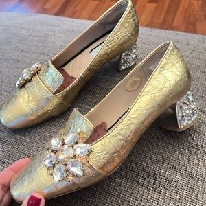 Lucy Choi London dreamy collection golden jeweled block heel